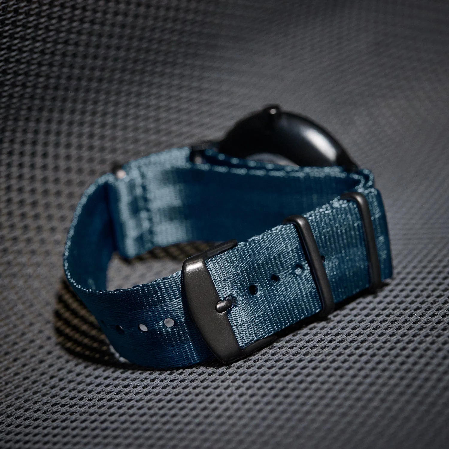 Seat Belt Nylon Military Style Watch Band - Navy, Black Hardware - Image 3