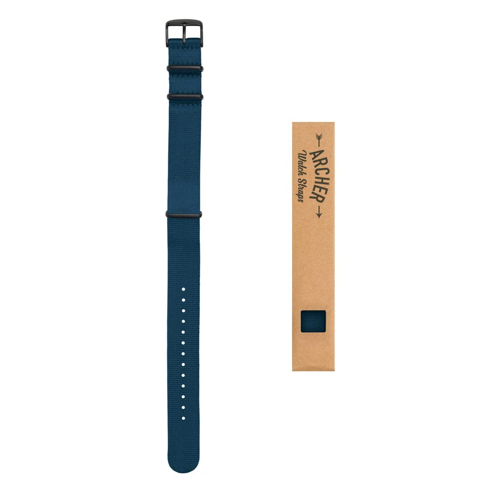 Seat Belt Nylon Military Style Watch Band - Navy, Black Hardware - Image 6