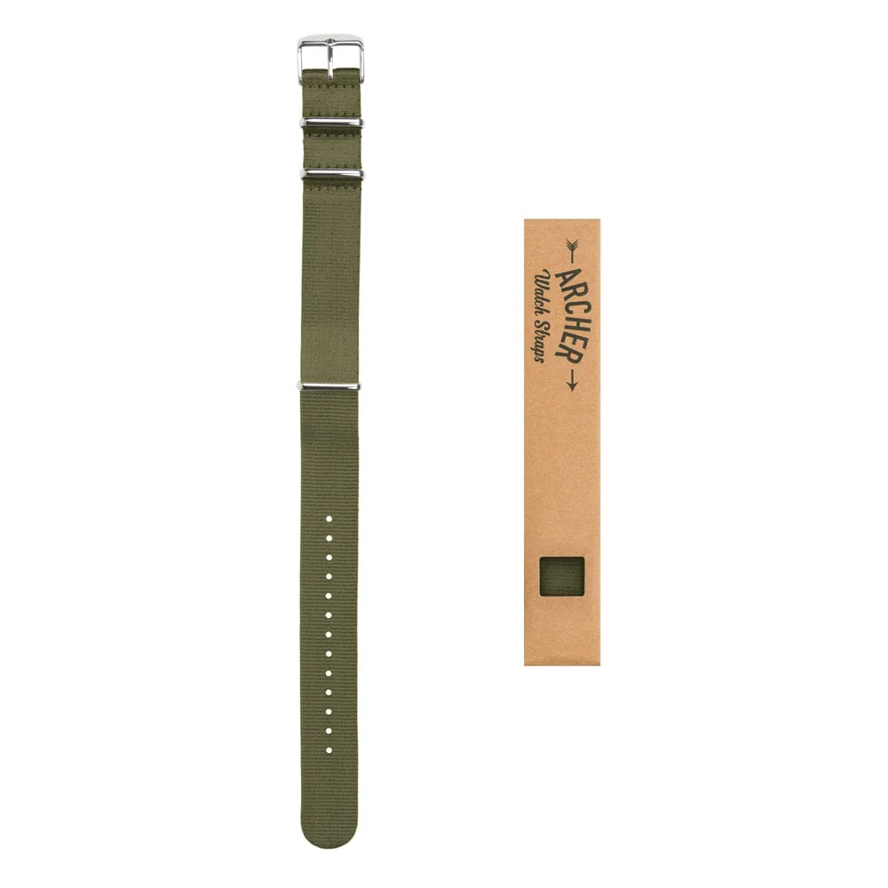 Seat Belt Nylon Military Style Watch Band - Olive, Stainless Hardware - Image 6