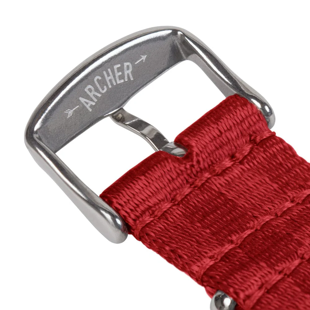 Seat Belt Nylon Military Style Watch Band - Red, Stainless Hardware - Image 7